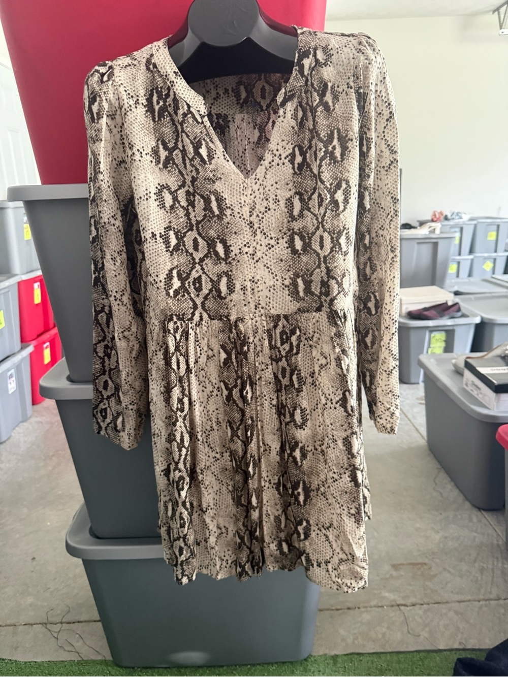 Neutral Snake Print Long Sleeve Mini Dress 93 - Picture 4 of 4